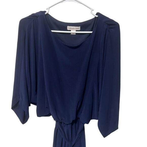 Coldwater Creek Dolman Sleeve Ruched Tie Waist Blouson Dress Navy Blue Size 10 - Picture 3 of 14